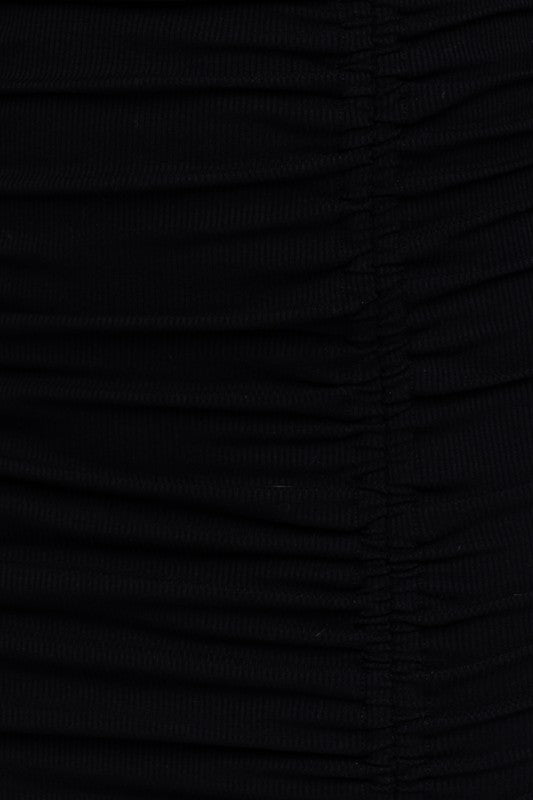 Round Neck Short Sleeve Shirring Mini Dress