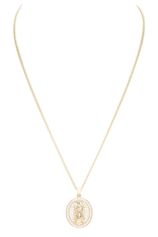 Cubic Zirconia Saint Mary Pendant Necklace